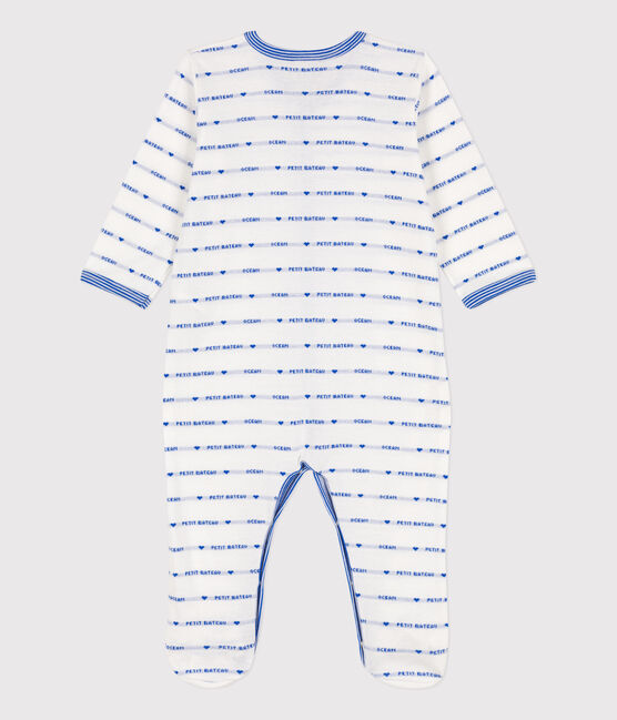 Tutina pigiama in cotone jaquard bianco MARSHMALLOW/blu PERSE
