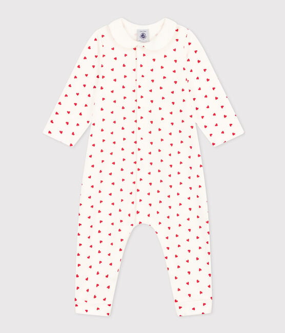 Tutina lunga in tessuto felpato con stampa a cuoricini per bebè bianco MARSHMALLOW/rosso TERKUIT