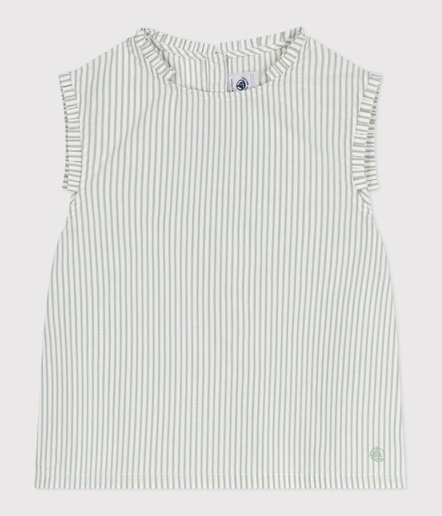 Blusa senza maniche in cotone a righe bambina verde/bianco