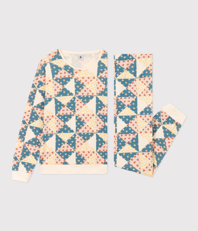 Pigiama patchwork donna in cotone ecru/multicolore