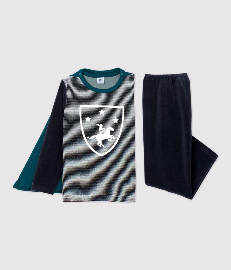 Pigiama bambino da cavaliere in ciniglia blu SMOKING/bianco MULTICO