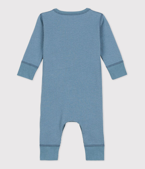 Tutina lunga bebè in maglia a costine blu ROVER