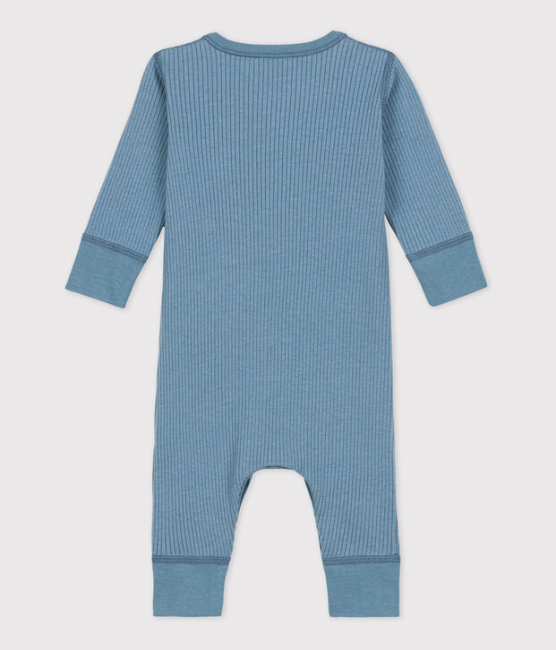 Tutina lunga beb&egrave; in maglia a costine blu