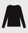 T-shirt con ampio scollo arrotondato in misto lana e cotone tinta unita donna nero