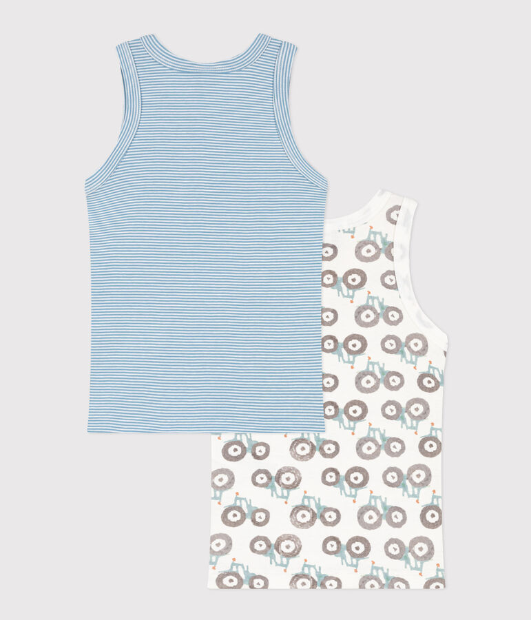 Confezione da 2 canottiere bambino in cotone motivo trattore variante 1