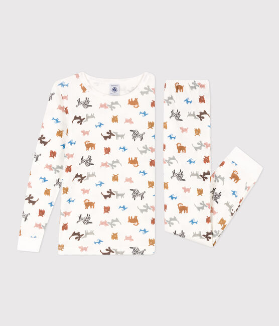 Pigiama bambino unisex in cotone aderente bianco MARSHMALLOW/bianco MULTICO