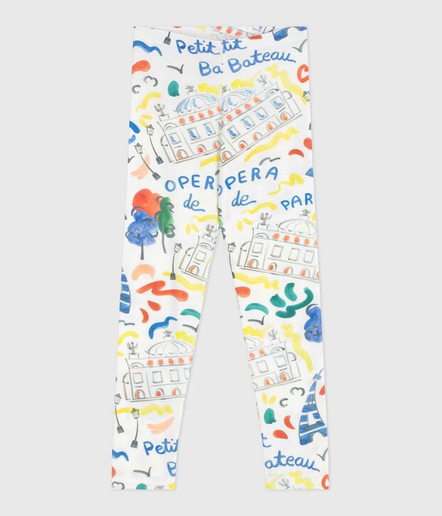 Leggings in cotone stampato bambina bianco/multicolore