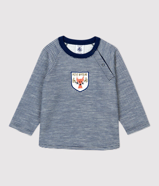 Tee-shirt in lana e cotone bebè. blu MEDIEVAL/bianco MARSHMALLOW