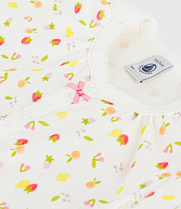 Tutina corta in cotone con frutti stampati neonato bianco/rosa