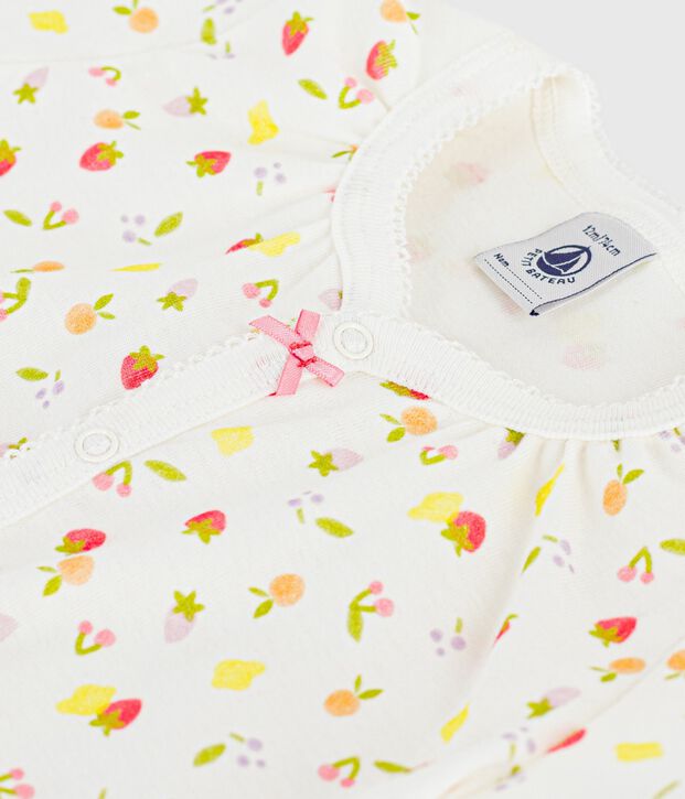 Tutina corta in cotone con frutti stampati neonato bianco/rosa