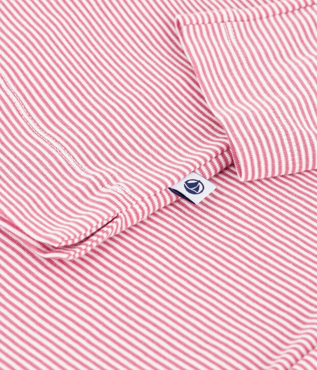 Pigiama con gamba dritta in cotone a righe donna rosa/bianco