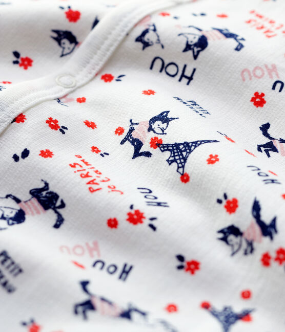 Tutina pigiama bebè Parigi in molleton di cotone biologico bianco MARSHMALLOW/bianco MULTICO