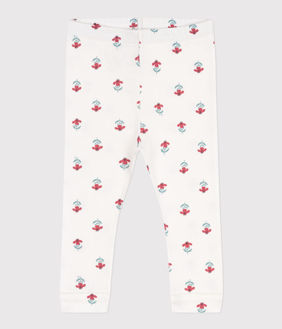 Leggins  bebè in cotone stampato a fiori bianco MARSHMALLOW/bianco MULTICO