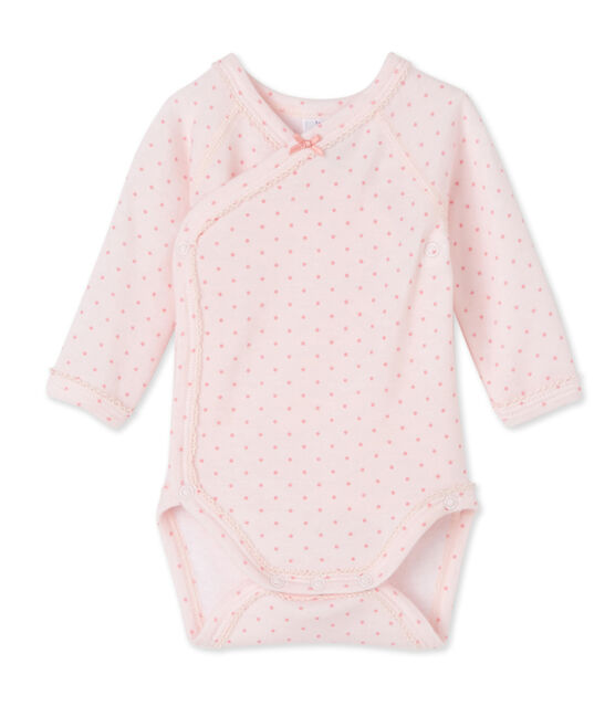 Body puericultura bebè bambina a maniche lunghe in lana e cotone rosa VIENNE/rosa GRETEL