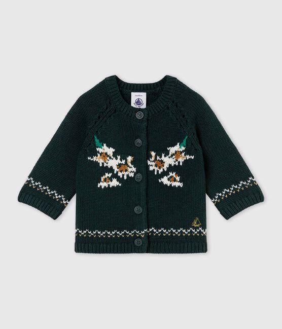 Cardigan tricot jacquard lana e cotone per bebé femmina verde SHERWOOD/bianco MULTICO