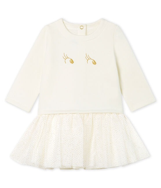 Abito bi-materiale a maniche lunghe da bebè femmina bianco MARSHMALLOW CN