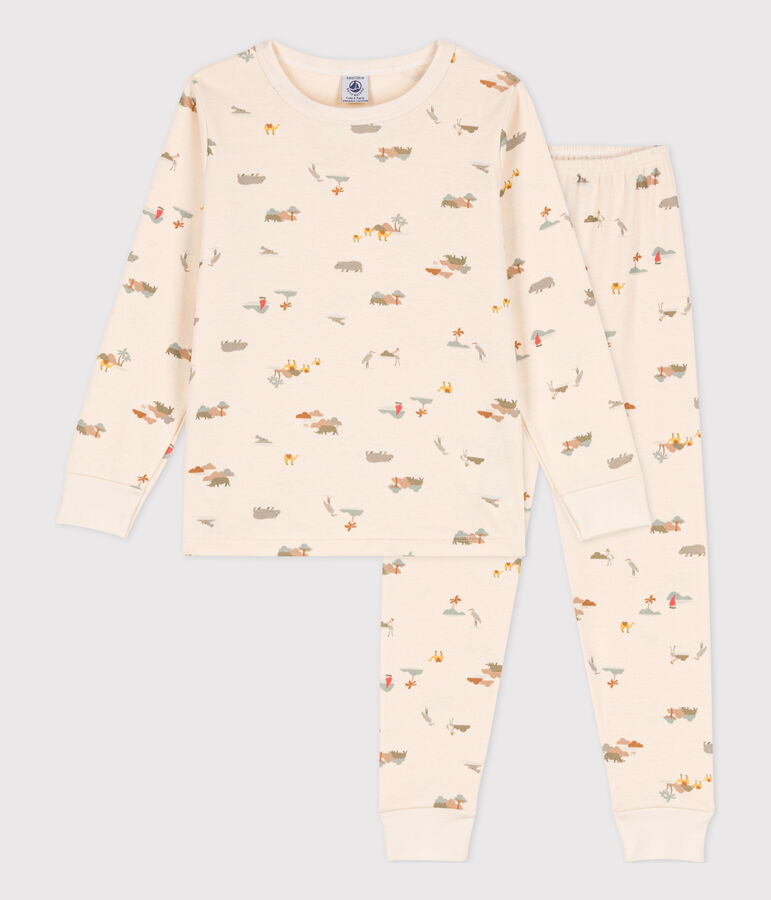 Pigiama bambino unisex in cotono con animali ecru/multicolore