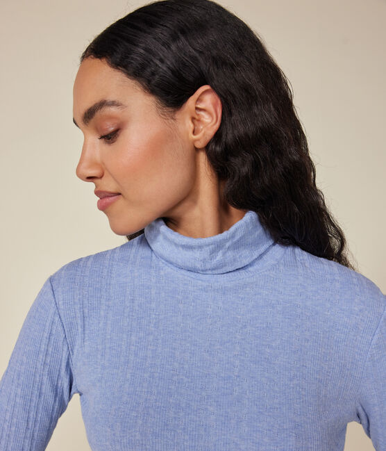 T-shirt L'Iconique donna in cotone fantasia con collo a lupetto blu SKY CHINE