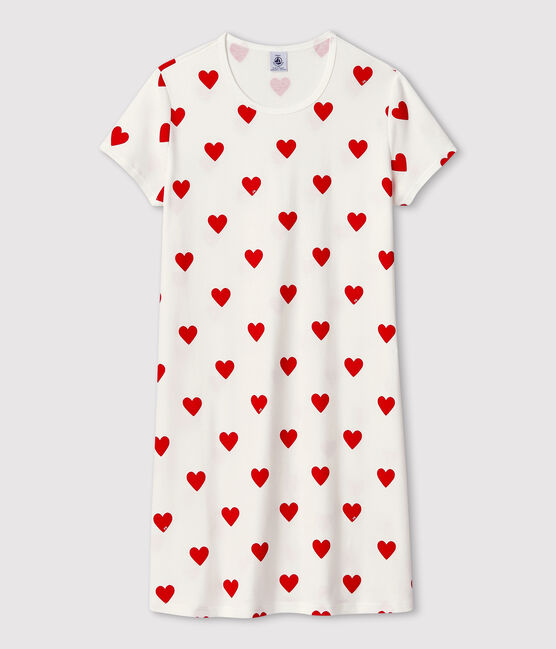 Camicia da notte ragazza in cotone motivo cuore bianco MARSHMALLOW/rosso TERKUIT