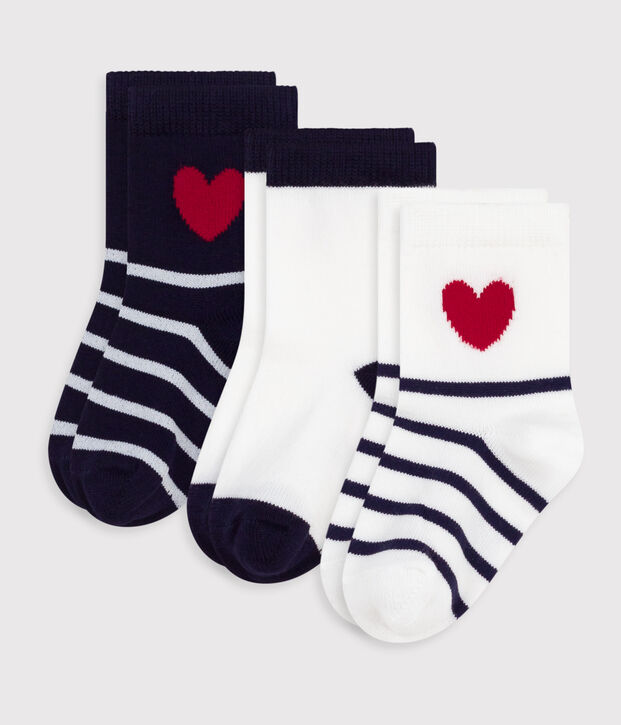 3 paia di calzini in cotone a righe e cuori neonato multicolore
