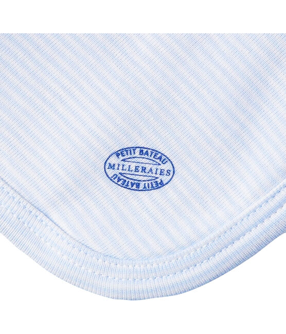Doudou coniglietto bebè a costine bianco LAIT/blu FRAICHEUR