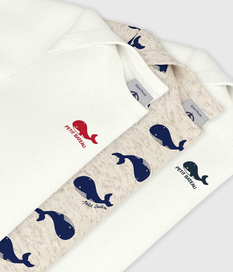 Confezione da 3 body manica corta in cotone con balene multicolore