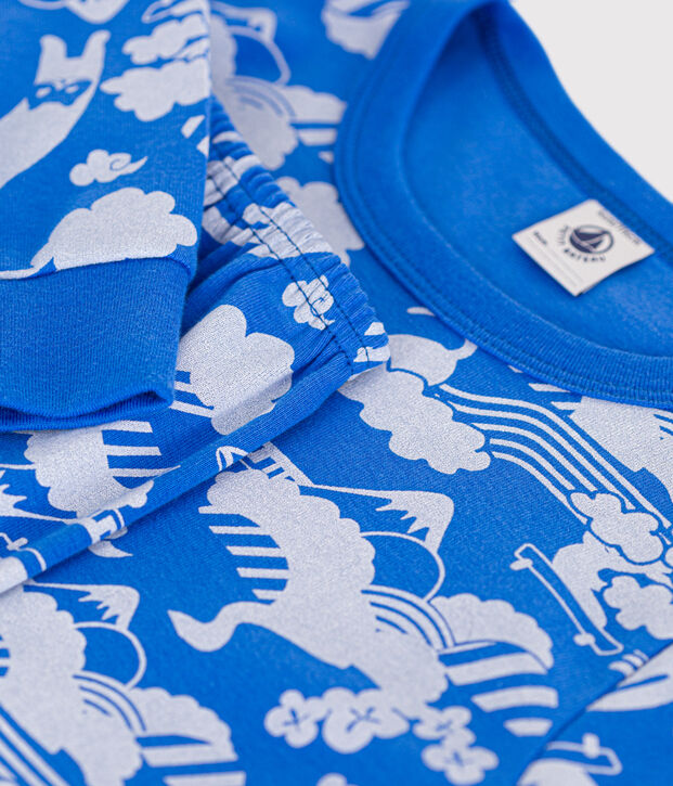 Pigiama fantasia in cotone bambino blu/bianco