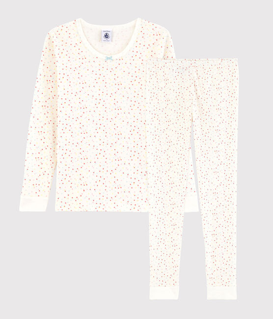 Pigiama snugfit pois multicolore bambina in cotone biologico bianco MARSHMALLOW/bianco MULTICO