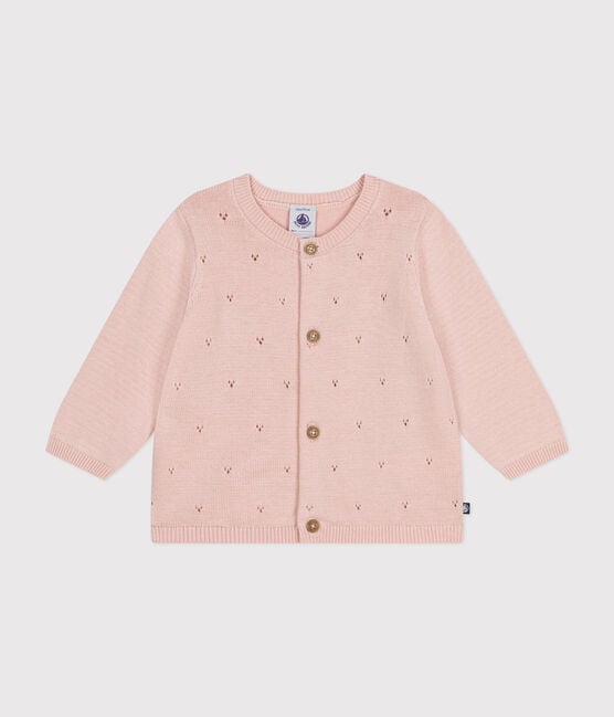 Cardigan bebè in tricot di cotone traforato rosa SALINE