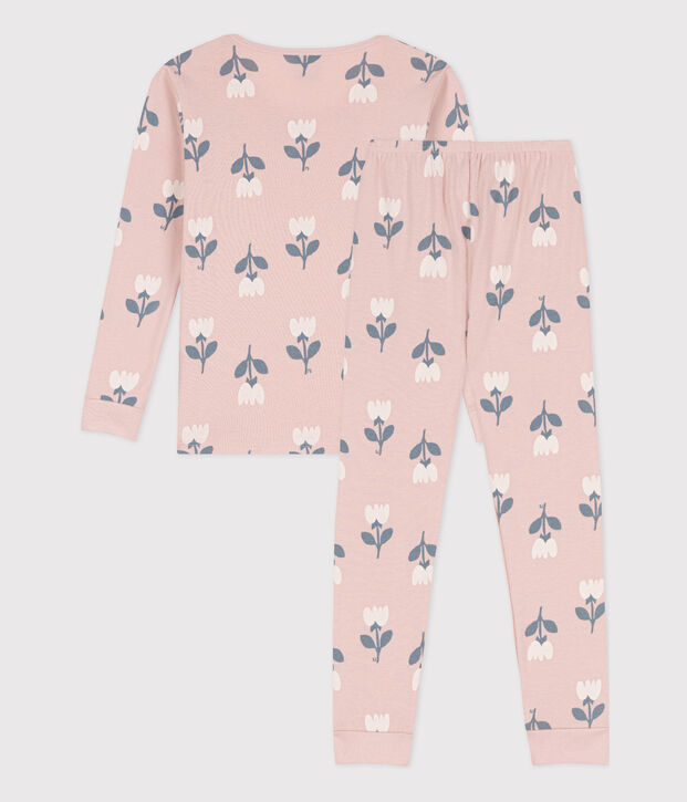 Pigiama bambina in cotone aderente rosa/multicolore