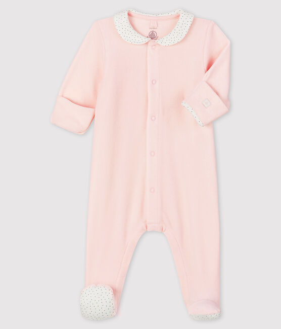Tutina pigiama rosa con colletto bebè in ciniglia di cotone biologico rosa FLEUR
