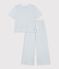 Pigiama in cotone a righe con gamba ampia donna grigio/bianco