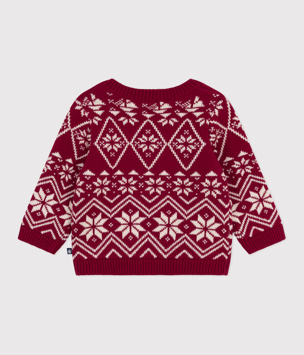Maglione in misto lana e cotone fantasia neonato rosso/ecru