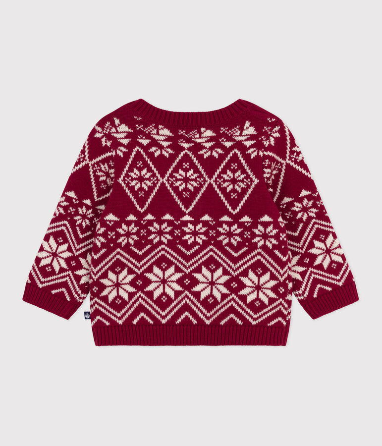 Maglione in misto lana e cotone fantasia neonato rosso/ecru