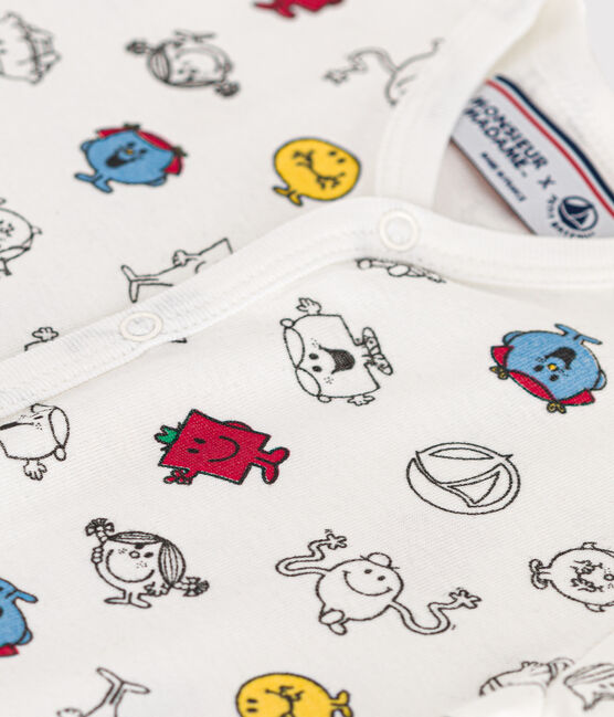 Tutina corta con stampa Monsieur Madame in cotone neonato bianco MARSHMALLOW/bianco MULTICO