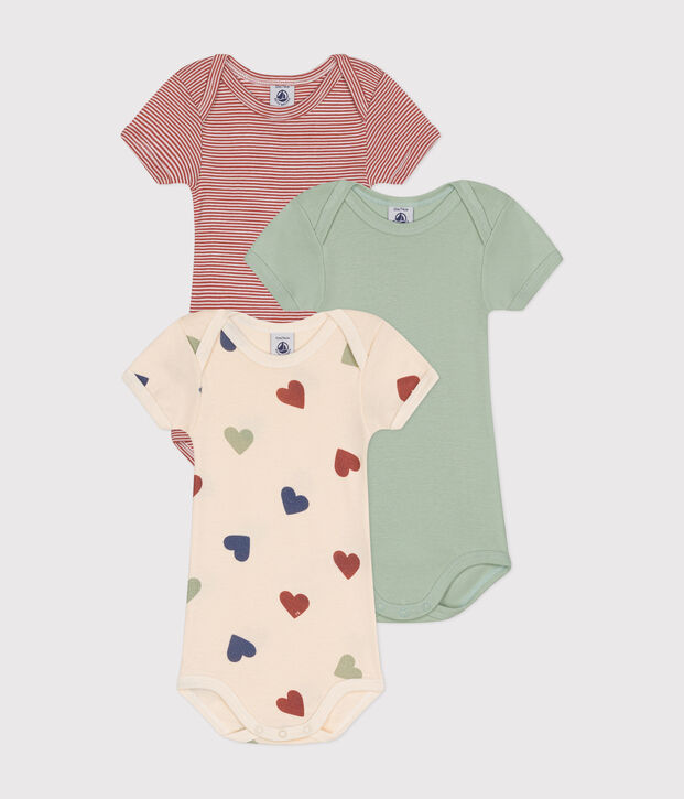 Confezione da 3 body a manica corta beb&egrave; in cotone tre cuori multicolore