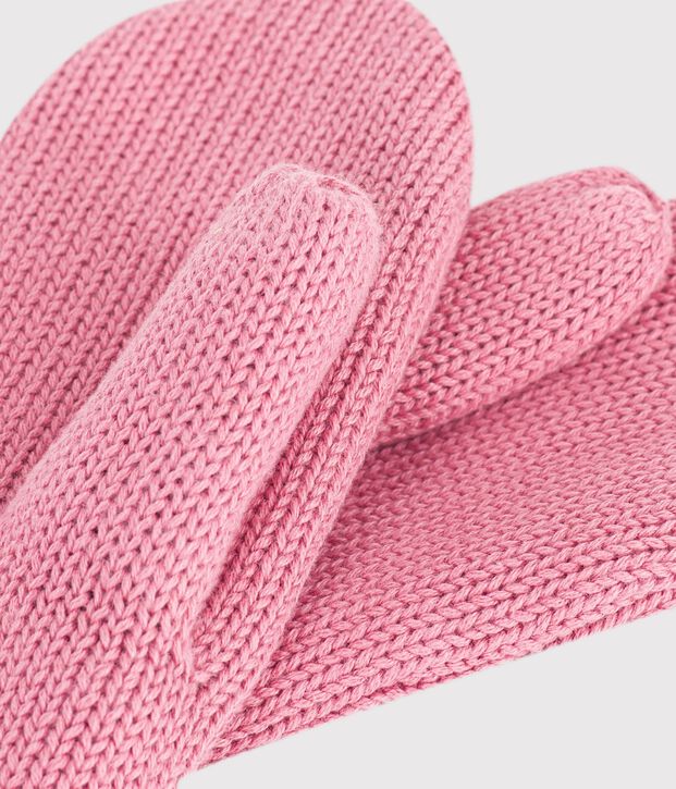 Muffole in maglia tinta unita foderata in pile bambino rosa