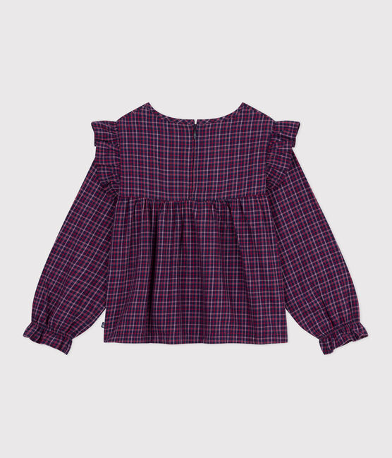 Blusa a maniche lunghe in flanella a quadri bambina blu SMOKING/bianco MULTICO