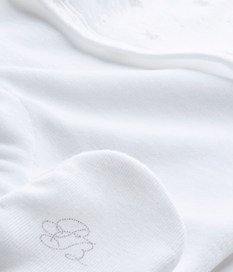 Tutina per beb&eacute; unisex in doppio tessuto bianco ECUME/marrone SHITAKE