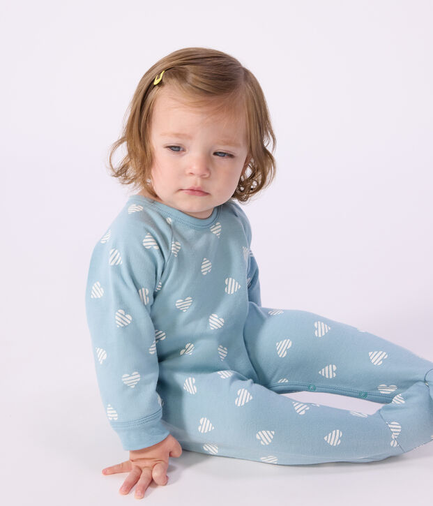 Pigiama in tessuto felpato spazzolato con stampa a cuori neonato blu/bianco