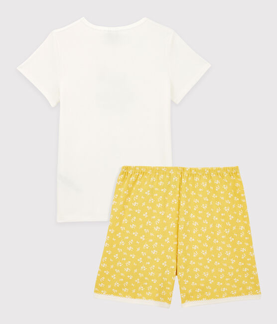 Pigiama corto a fiori bambina in cotone bianco MARSHMALLOW/ ORGE