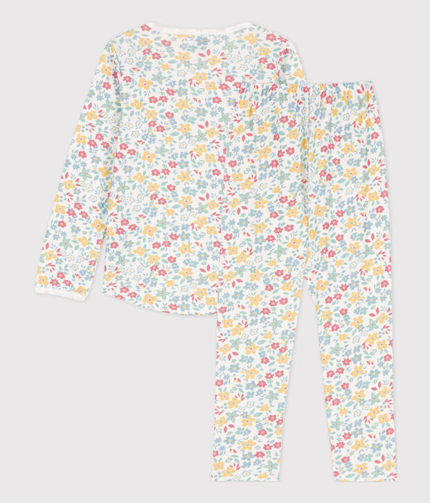 Pigiama bambina in cotone a fiori bianco/multicolore