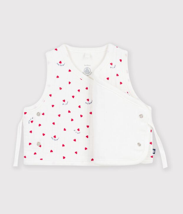 Cardigan senza maniche in garza di cotone con stampa a cuoricini neonato bianco/multicolore