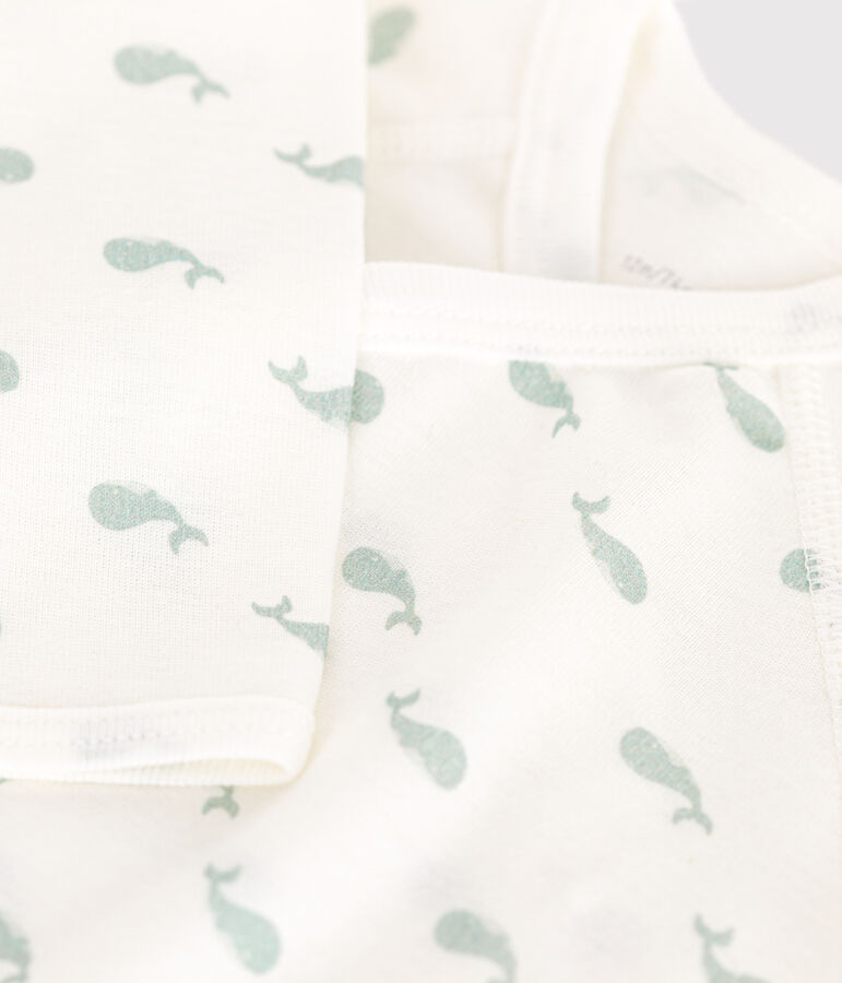 Body incrociato a maniche lunghe in cotone neonato bianco/verde