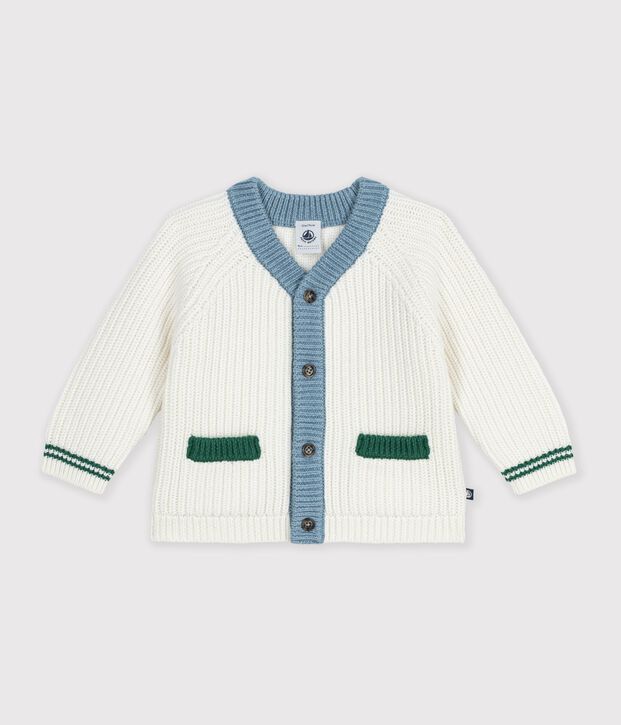 Cardigan in maglia di lana e cotone con dettagli a contrasto neonato bianco/multicolore