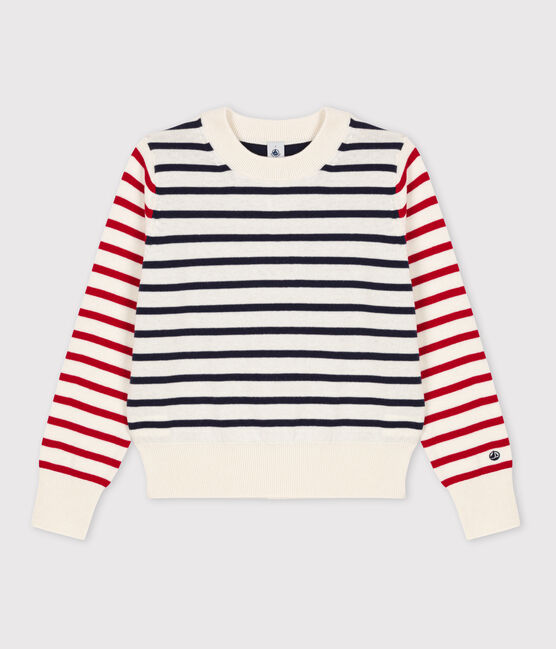 Maglione alla marinara in lana e cotone donna bianco MARSHMALLOW/bianco MULTICO
