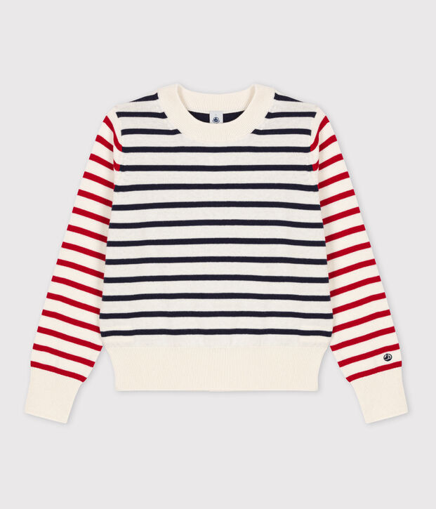 Maglione alla marinara in lana e cotone donna bianco/multicolore