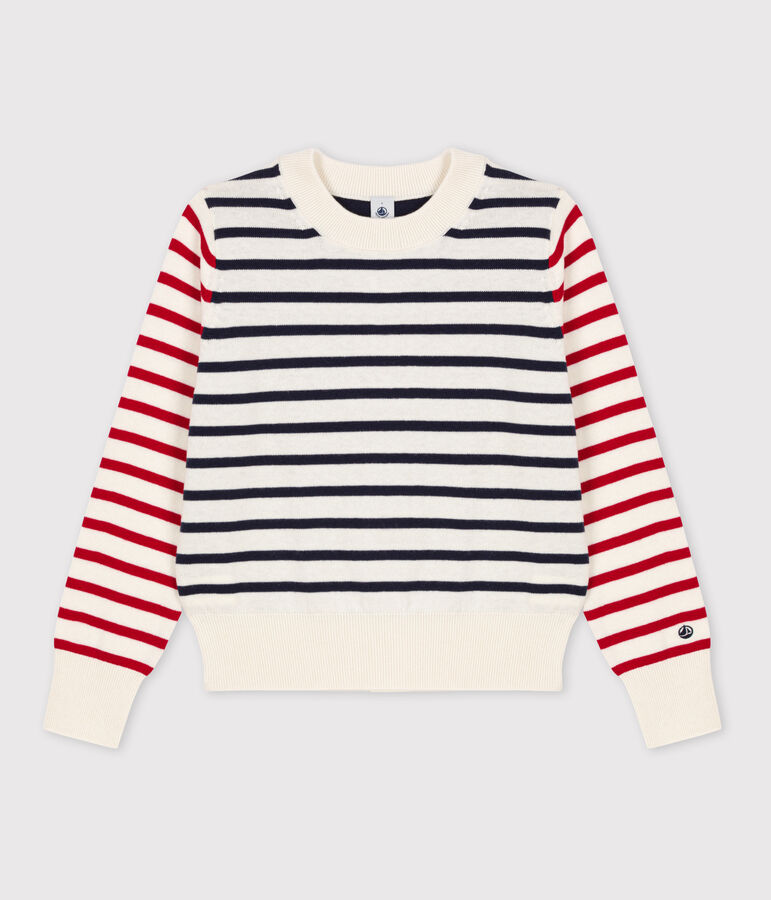 Maglione alla marinara in lana e cotone donna bianco/multicolore