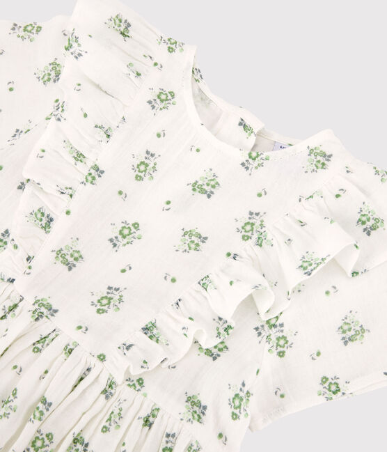 Abito fantasia in garza di cotone bio bambina bianco MARSHMALLOW/bianco MULTICO
