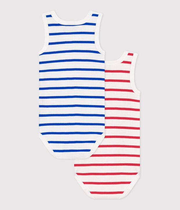 Confezione da 2 body senza maniche in cotone a righe neonato multicolore